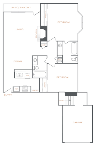 floor plan image of the two bedroom apartment at The  Laney