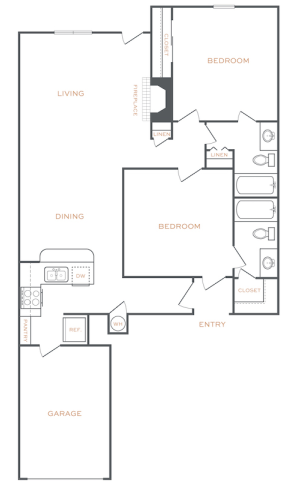 floor plan image of the two bedroom apartment at The  Laney